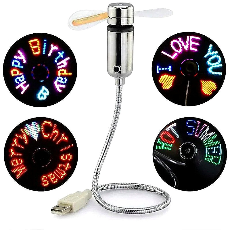 Electronics And Gadgets Ce - Tragbarer USB-LED-Nachrichtenventilator, programmierbarer RGB-Licht-Schwanenhalsventilator für Zuhause,