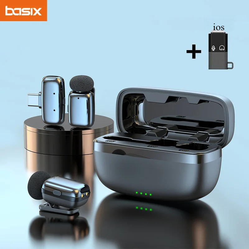 Wireless Charger - Kabelloses Lavalier-Mikrofon-Set mit Ladeetui Mini-Ansteckmikrofon für