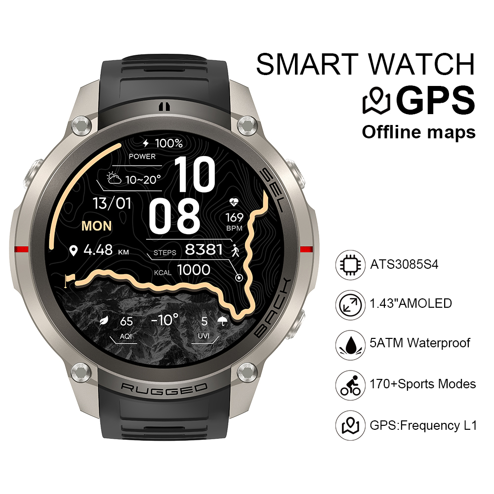 Smart Watch - 2026 DM59 Smartwatch mit Offline-Karte, eingebautem